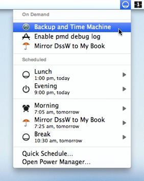 Power Manager&rsquo;s on-demand events appear in the status menu bar
