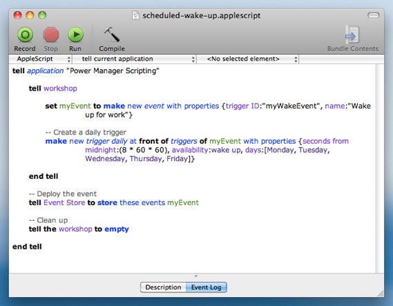 Power Manager AppleScript in AppleScript Editor