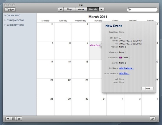 Create a new iCal event.