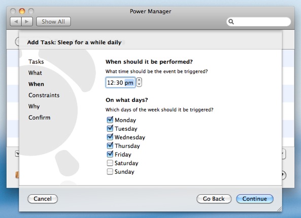 Select the time and days when your Mac should sleep.