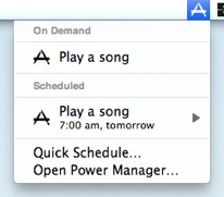 The event appears in the Power Manager status menu.
