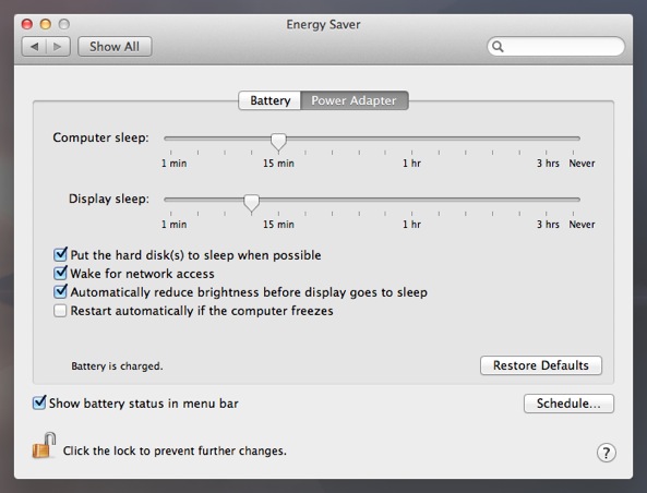 Open Energy Saver in Mac OS X&rsquo;s System Preferences