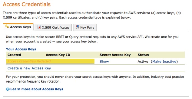 Note your Access Key ID and Secret.
