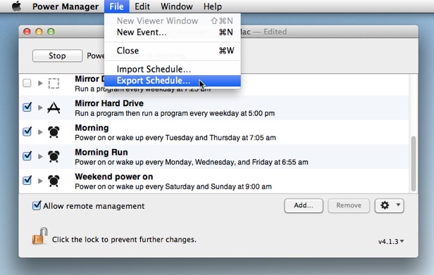 An exported Power Manager schedule can be deployed via http.