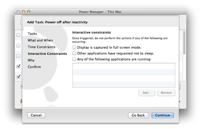 Power Manager&rsquo;s interactive constraints step.
