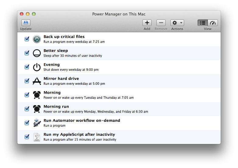 Screenshot showing Power Manager&rsquo;s Update button