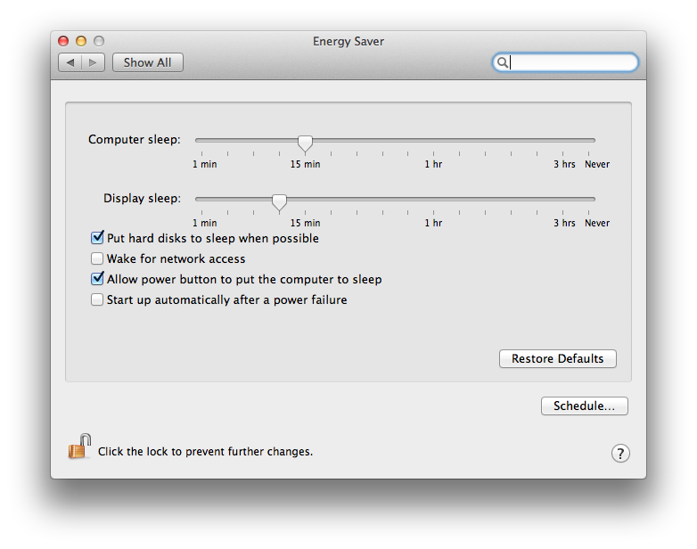 Energy Saver on a desktop computer running macOS