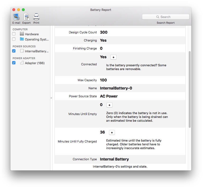 Battery Report for Mac OS X