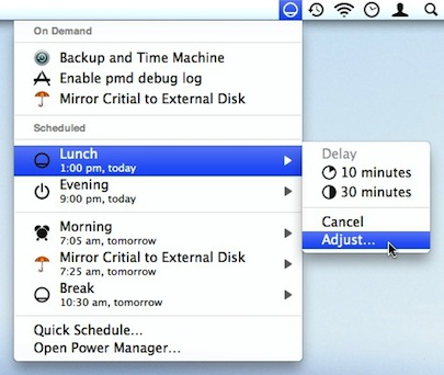 Power Manager 4’s status menu showing adjustment options