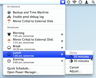 Power Manager’s status menu can delay pending events