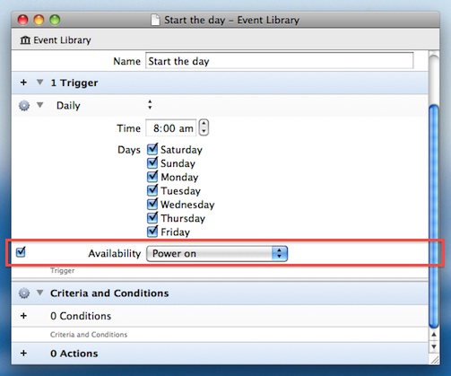 Power Manager Professional’s event editor showing the optional availability field