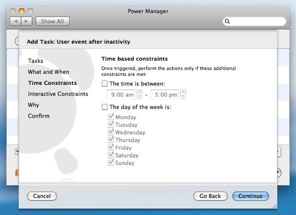 The Schedule Assistant supports a range of constraints.