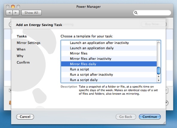 Choose the task Mirror files daily in the Schedule Assistant