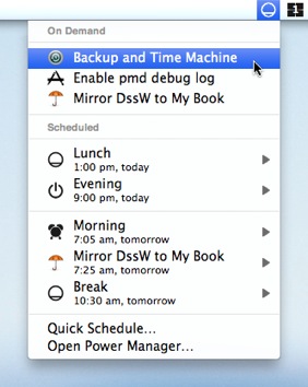 Power Manager’s on-demand events appear in the status menu bar