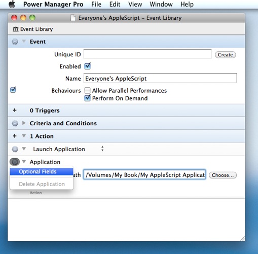 Show the Application’s optional fields in Power Manager Professional