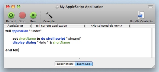 AppleScript to show a dialog containing the user's short name