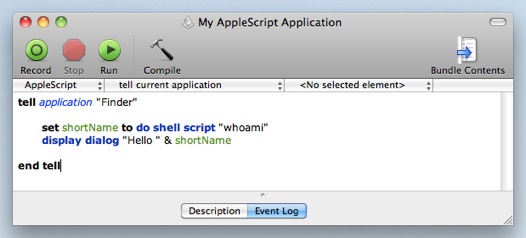 AppleScript to show a dialog containing the user’s short name