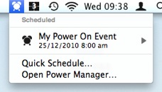 The event appears in the Power Manager status menu bar