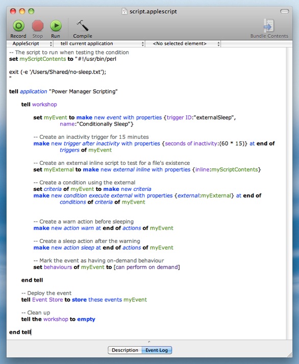 AppleScript to create a Power Manager event with an external condition.