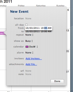 Change the new event’s from and to times.