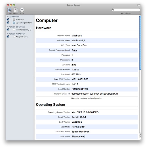 DssW Battery Report for Mac OS X