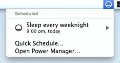 Your new sleep event appears in the Power Manager status menu.