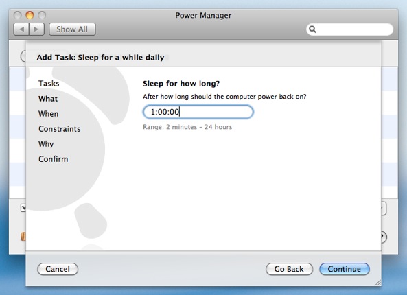Adjust the hours, minutes, and seconds your Mac should sleep for.