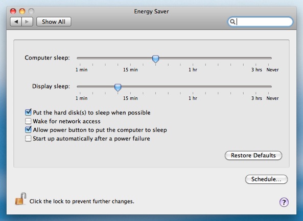 Energy Saver System Preference in Mac OS X 10.6