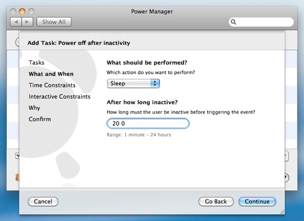 Adjust when the Power Manager event should be triggered.