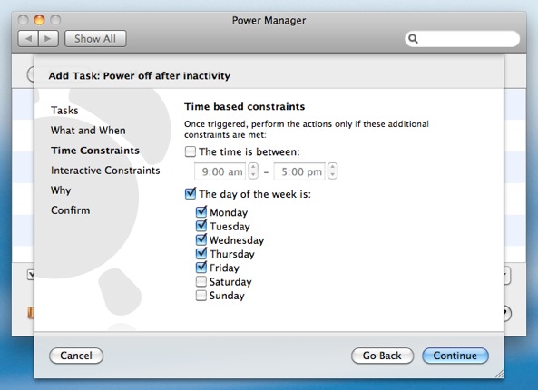 Adjust when the Power Manager event can be performed.