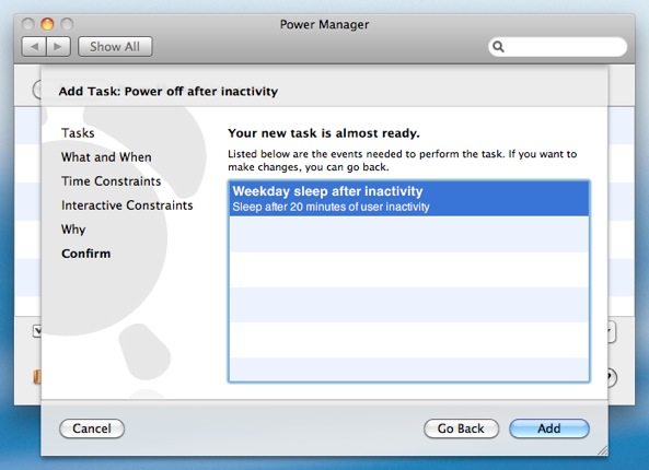 Confirm the Power Manager event can be created.