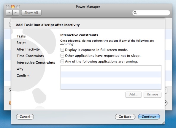 Continue passed the Inactivity Constraints step.