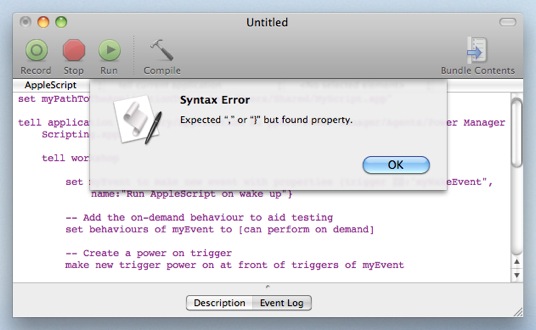 Syntax Error - AppleScript Editor on Mac OS X