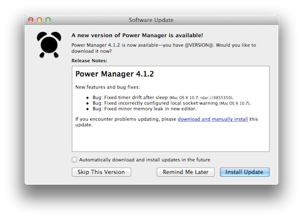 Power Manager includes automatic software update support
