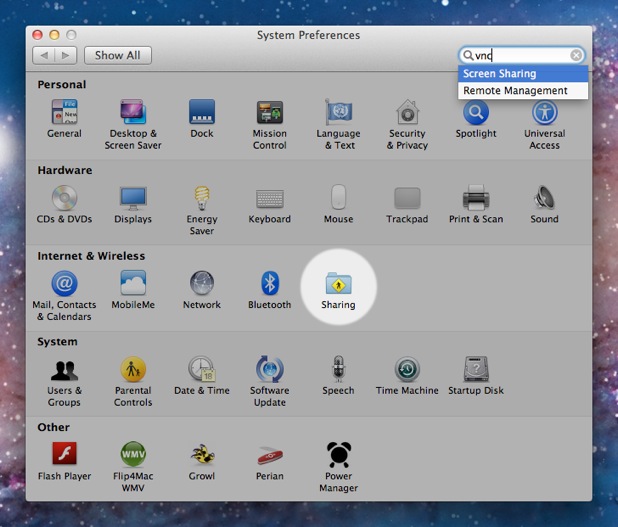 Navigate to the Screen Sharing preferences in the System Preferences