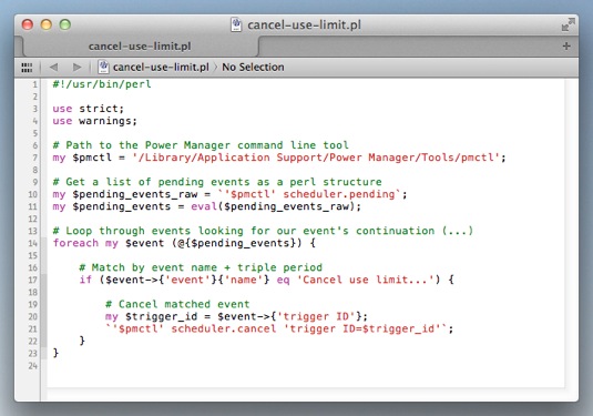 A perl script to find and cancel specific Power Manager events