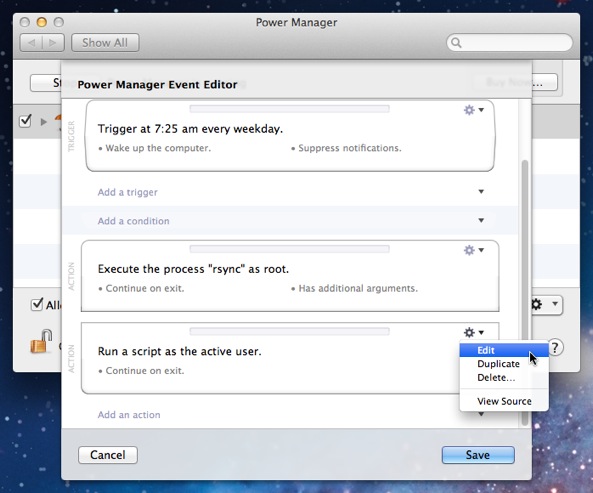 Edit the new Power Manager Run Script action.