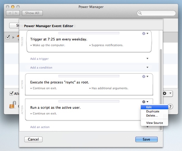 Edit the new Power Manager Run Script action.