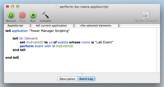 An AppleScript to perform a Power Manager event by name.