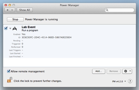 Event detail showing in the Power Manager System Preference on Mac OS X