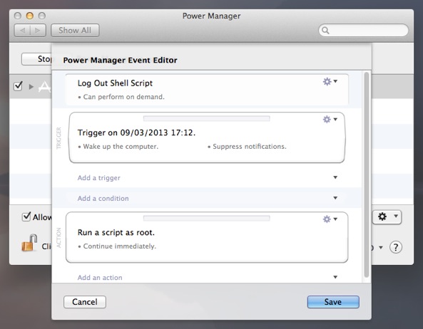 Your event in Power Manager’s Event Editor