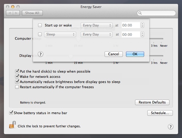 Energy Saver’s Schedule options