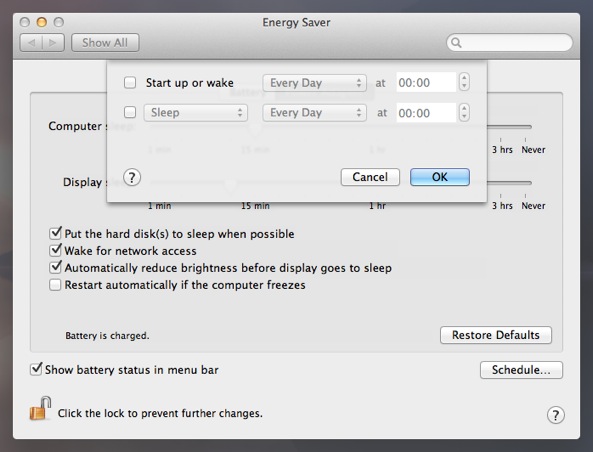 Energy Saver&rsquo;s Schedule options