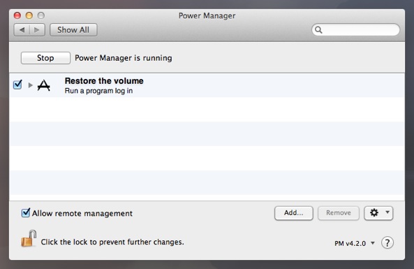 The new set volume Power Manager event is ready.