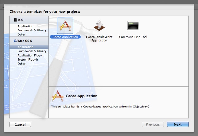 Create a new Cocoa Application project in Xcode.