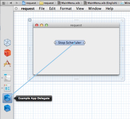 Connect the button to the requestSchedulerStop method.