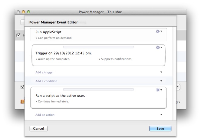 Customise the event with Power Manager's event editor.