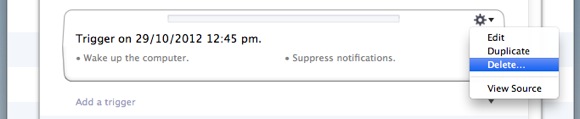 Use the trigger’s Action (cog) menu to select Delete.