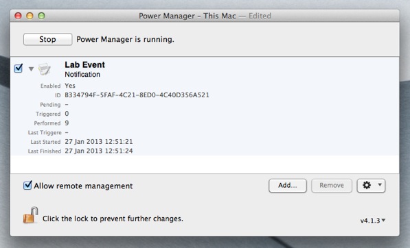 Power Manager event expanded to reveal the unique identifier.