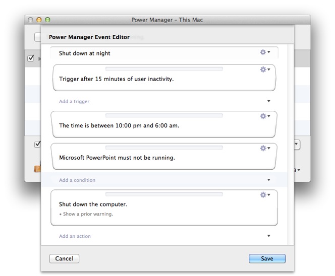 Conditional event displayed in Power Manager’s event editor.
